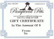 <IMG SRC="GiftCertificate.jpg" ALT=Pet Product Gift Certificates">